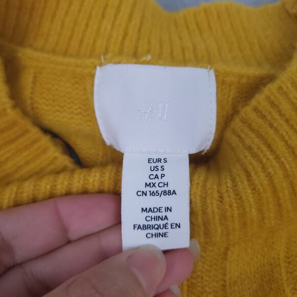 H&M Women's Ochre Oversized Stretch Wool Blend Ribbed Midi Dress Sz Small Yellow - Picture 5 of 14